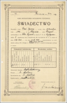 Świadectwo ukończenia kursu instruktorskiego wychowania fizycznego