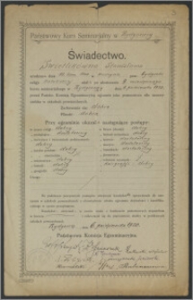 Świadectwo Kursu Seminarjalnego