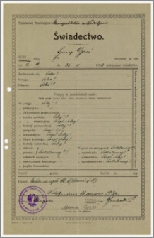 Świadectwo szkolne za czas nauki od 13 IV do 26 VI 1920 r.