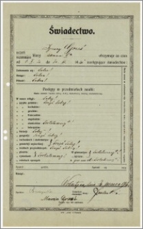 Świadectwo szkolne za czas nauki od 8 I do 30 III 1920 r.