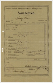 Świadectwo szkolne za czas nauki od 11 I do 22 III 1921 r.