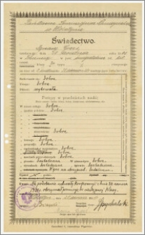 Świadectwo szkolne za czas nauki od 5 kwietnia do 25 czerwca 1921 r.