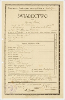 Świadectwo szkolne za czas nauki od 1 lutego do 28 czerwca 1922 r.