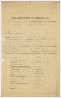 Świadectwo ukończenia Państwowego Seminarium Męskiego w Wolsztynie