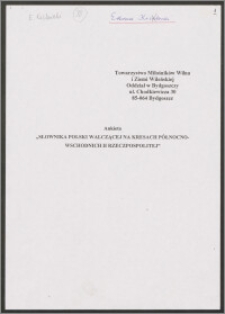Ankieta "Słownika Polski Walczącej na Kresach Północno-Wschodnich II Rzeczypospolitej"