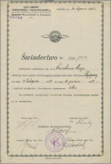 Świadectwo Nr 2530/3909