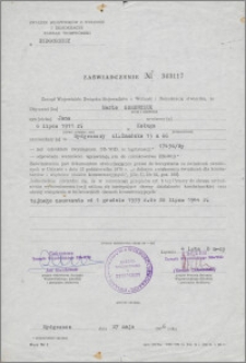 Zaświadczenie Nr 343117