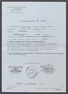 Zaświadczenie Zarządu Wojewódzkiego Związku Bojowników o Wolność i Demokrację