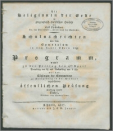Programm, womit zu der Freitag den 6ten April Vormittag von 8 1/2 und Nachmittag von 2 Uhr mit den Zöglingen des Gymnasiums zu Königsberg in der Neumark