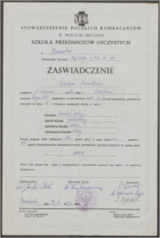 Zaświadczenie - świadectwo