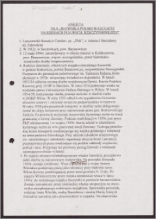 Ankieta dla "Słownika Polski Walczącej na Kresach Północno-Wschodnich II Rzeczypospolitej"