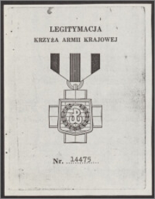 Legitymacja Krzyża Armii Krajowej Nr 14475