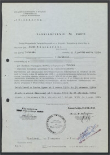 Zaświadczenie dotyczące działalności Jerzego Kuligowskiego w Ruchu Oporu