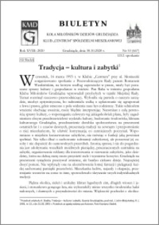 Biuletyn Koła Miłośników Dziejów Grudziądza 2020, Rok XVIII nr 53 (667) : Tradycja –kultura i zabytki ; Tadeusz Siwecki –jego pasją było ratowanie zabytków