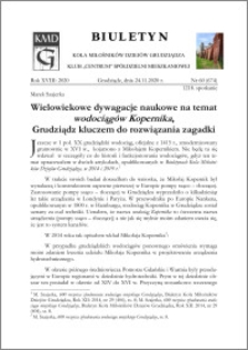 Biuletyn Koła Miłośników Dziejów Grudziądza 2020, Rok XVIII, nr 60 (674) : Wielowiekowe dywagacje naukowe na temat wodociągów Kopernika, Grudziądz kluczem do rozwiązania zagadki