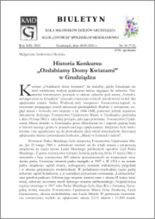 Biuletyn Koła Miłośników Dziejów Grudziądza 2021, Rok XIX nr 34 (712) : Historia Konkursu "Ozdabiamy Domy Kwiatami" w Grudziądzu