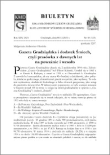 Biuletyn Koła Miłośników Dziejów Grudziądza 2021, Rok XIX nr 45 (723) : Gazeta Grudziądzka i dodatek Śmiech, czylli prasówka z dawnych lat na poważnie i wesoło
