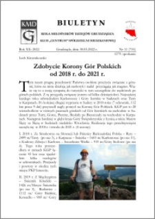 Biuletyn Koła Miłośników Dziejów Grudziądza 2022, Rok XX nr 11 (735) : Zdobycie Korony Gór Polskich od 2018 r. do 2021 r.