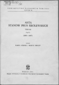 Akta Stanów Prus Królewskich. T. 3, cz. 1, (1492-1497)