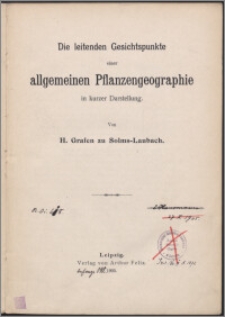 Die leitenden Gesichtspunkte einer allgemeinen Pflanzengeographie in kurzer Darstellung