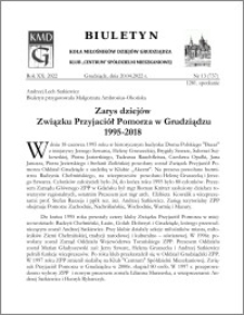 Biuletyn Koła Miłośników Dziejów Grudziądza 2022, Rok XX nr 13 (737) : Zarys dziejów Związku Przyjaciół Pomorza w Grudziądzu 1995-2018
