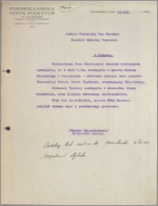 [Pomorska Szkoła Sztuk Pięknych w Grudziądzu... Do JWP. Szwemina kuratora szkolnego pomorskiego w Toruniu... z dnia 12 grudnia 1928 r.].