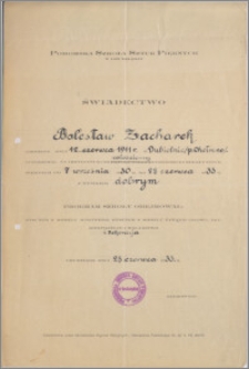 [Świadectwo ukończenia Pomorskiej Szkoły Sztuk Pięknych w Grudziądzu przez Bolesława Zacharka ].