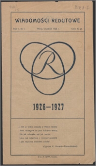 "Wiadomości Redutowe" Rok II no 1. Wilno Grudzień 1926 r. 1926-1927