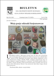 Biuletyn Koła Miłośników Dziejów Grudziądza 2022, Rok XX nr 34 (758) : Moja pasja odznaki krajoznawcze