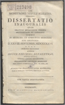 De monstroso vituli sceleto : dissertatio inauguralis, quam, gratiosi medicorum ordinis, auctoritate et consensu, summos [...]