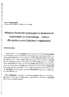 Miejsce ekonomii społecznej w działaniach samorządu terytorialnego – szanse dla społeczności lokalnej i regionalnej