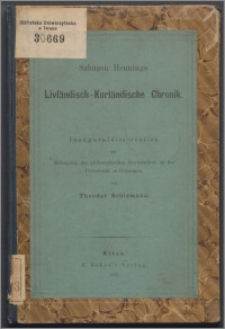 Salomon Hennings Livländisch-kurländische Chronik : eine Quellenuntersuchung