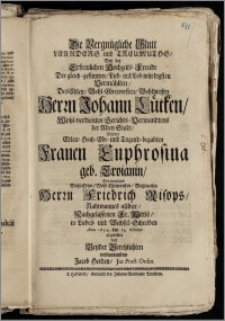 Die Vergnügliche Blutt Leanders und Treumuths, Bey der ... Hochzeits-Freude Der gleich-gesinnten, Lieb- und Lob-würdigsten Vermählten, Des ... Herrn Johann Lütken, Wohl-verdienten Gerichts-Verwandtens der Alten Stadt, Mit der ... Frauen Euphrosina geb. Troianin, Des ... Herrn Friedrich Risops, Rahtmannes allhier, Nachgelassenen Fr. Wittib, in Liebes- und Wechsel-Schreiben Anno 1694. den 12. Octobris abgebildet / von ... Jacob Herden, Jur. Pract. Ordin