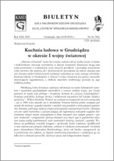 Biuletyn Koła Miłośników Dziejów Grudziądza 2023, Rok XXI nr 24 (784) : Kuchnia ludowa w Grudziądzu w okresie I wojny światowej