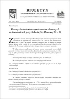 Biuletyn Koła Miłośników Dziejów Grudziądza 2024, Rok XXII nr 8 : Korony średniowiecznych murów obronnych w kamienicach przy Szkolnej 1, Murowej 26 – 28