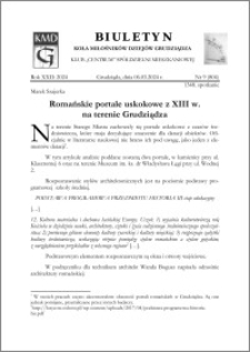 Biuletyn Koła Miłośników Dziejów Grudziądza 2024, Rok XXII nr 9 : Romańskie portale uskokowe z XIII w. na terenie Grudziądza
