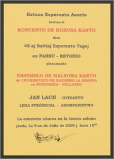 Estona Esperanto Asocio invitas al Koncerto de Korusa Kanto dum 45-aj Baltiaj Esperanto Tagoj en Parnu - Estnio