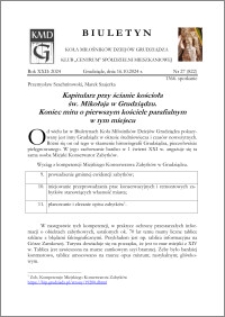 Biuletyn Koła Miłośników Dziejów Grudziądza 2024, Rok XXII nr 27 (822) : Kapitularz przy ścianie kościoła św. Mikołaja w Grudziądzu. Koniec mitu o pierwszym kościele parafialnym w tym miejscu
