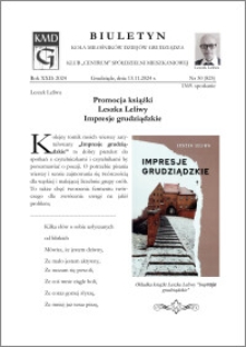 Biuletyn Koła Miłośników Dziejów Grudziądza 2024, Rok XXII nr 30 (825) : Promocja książki Leszka Leliwy Impresje grudziądzkie
