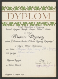 Dyplom za zdobycie Pucharu Wojewody podczas XI Konkursu Chórów "O Puchar Wojewody Bydgoskiego"
