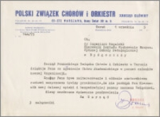 Podziękowanie dla dr Eugeniusza Rogalskiego od Zarządu Pomorskiego Związku Chórów i Orkiestr w Toruniu za zgłoszenie Chóru Akademickiego w poczet członków Organizacji.