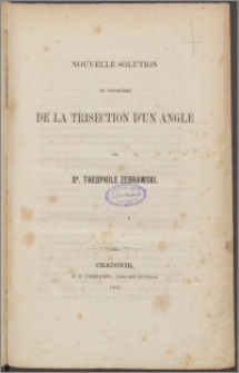 Nouvelle solution du problème de la trisection d'un angle
