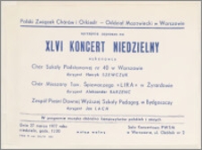 Polski Związek Chórów i Orkiestr - Oddział Mazowiecki w Warszawie uprzejmie zaprasza na XLVI Koncert Niedzielny