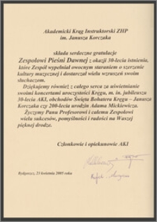 Gratulacje od harcerzy