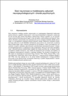 Sieci neuronowe w modelowaniu zaburzeń neuropsychologicznych i chorób psychicznych