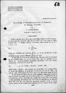 Quenching of Photoluminescence of Solutions by Energy Transfer