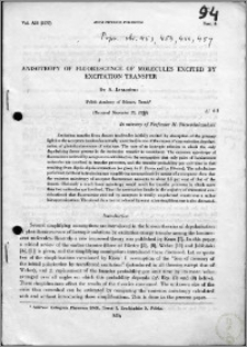 Anisotropy of Fluorescence of Molecules Excited by Excitation Transfer
