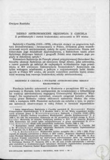 Dzieło astronomiczne Sędziwoja z Czechla. Z problematyki i metod krakowskiej astronomii w XV wieku
