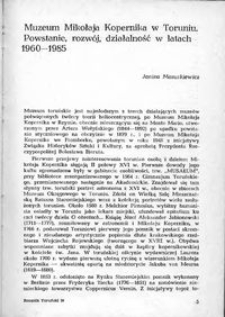 Muzeum Mikołaja Kopernika w Toruniu : powstanie, rozwój, działalność w latach 1960-1985