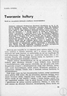 Tworzenie kultury : myśl na marginesie dyskusji o kulturze chrześcijańskiej